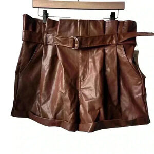NWT Madden NYC Cognac Brown Faux Leather Paperbag Belted Short Junior Size Large